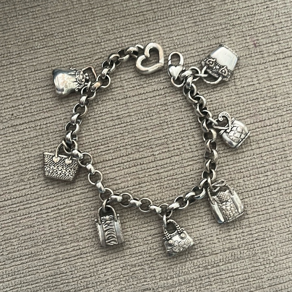 Brighton (Vintage) silver bracelet with 7 purse charms